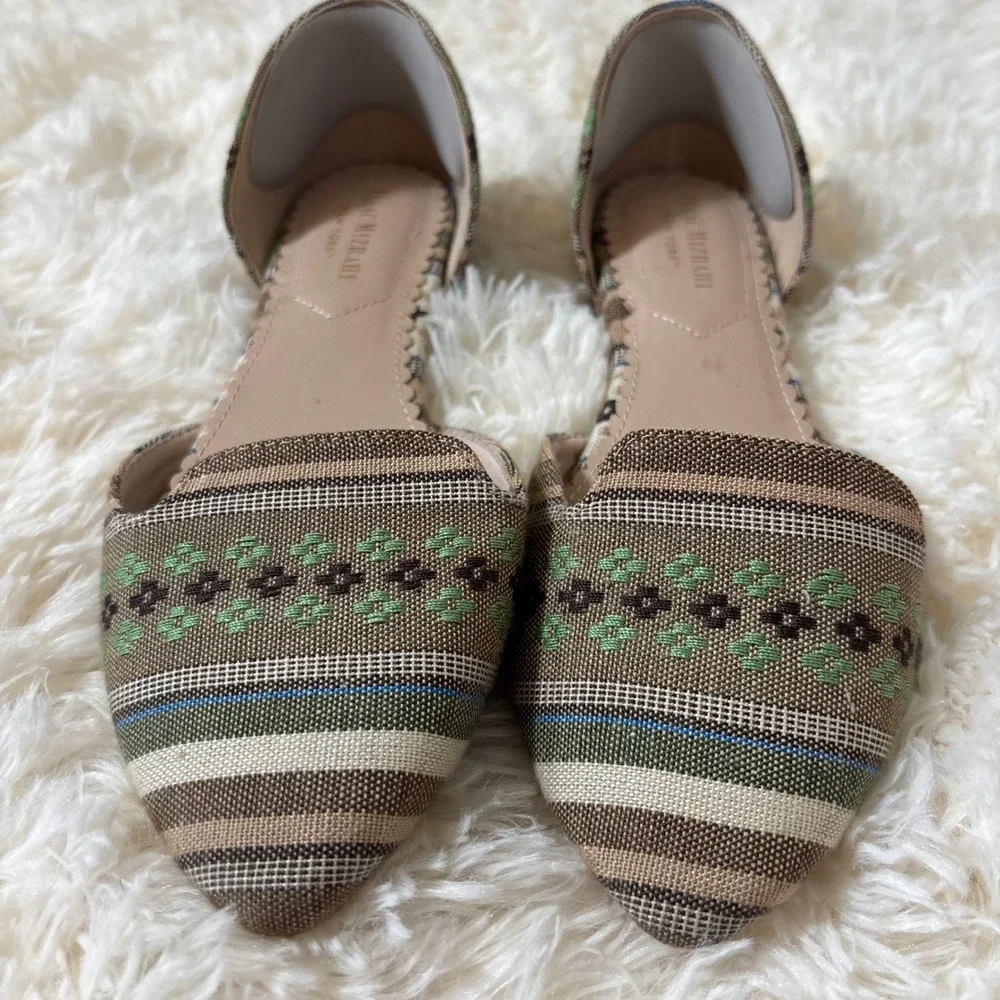 Isaac Mizrahi New York Woven D'Orsay Flats Pointed Toe Brown Green Size 6.5
